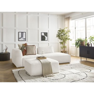 Canapé droit fixe 4 places en tissu texturé avec pouf, LEOPOLD BOBOCHIC