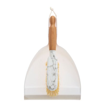 Pelle et balayette design bambou et blanc marbre ATMOSPHERA