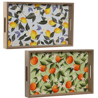 Set de 2 plateaux de service en bois citrons et oranges 40x25x5cm WADIGA