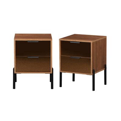 Table de chevet vintage effet bois et vitres fumées 2 tiroirs (lot de 2) GLASSY SWEEEK