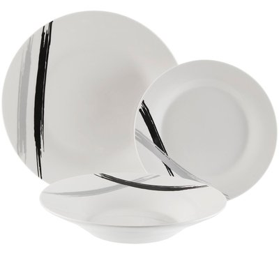 Service de 12 assiettes en porcelaine : plates, creuses et à dessert VERSA
