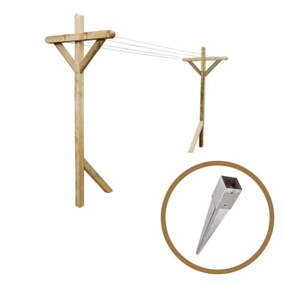 Kit étendoir à linge extérieur Séville premium + 2 supports poteaux à enfoncer CEMONJARDIN