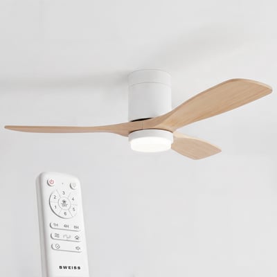 Sweiss FLOW22 - Ventilateur de plafond avec LED, 6 vitesses, Bois clair SWEISS