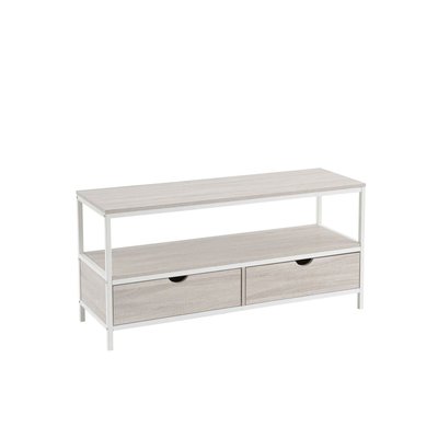 Meuble de Télévision Bois MDF et Métal Blanc 2 Tiroirs WADIGA