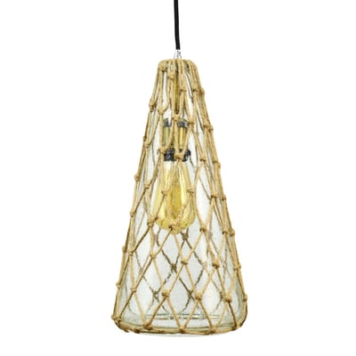 Suspension bord de mer en verre et corde naturelle, GUIREC C-CREATION