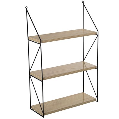 Étagère murale étroite minimaliste 3 étages bois et noir 42x15x66cm WADIGA