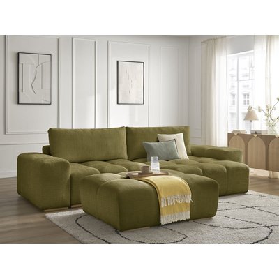 Canapé d'angle convertible 4 places en tissu texturé avec pouf, ANAKIN BOBOCHIC