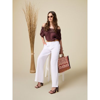 Pantalon wide leg en tissu léger 100 % lin OLTRE