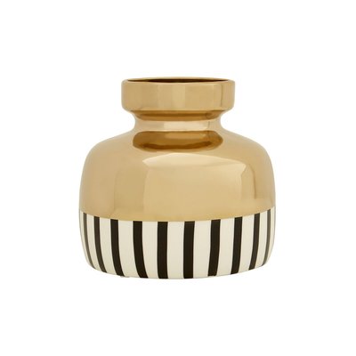 20cm Gold with Black/White Stripe Ceramic Vase SO'HOME