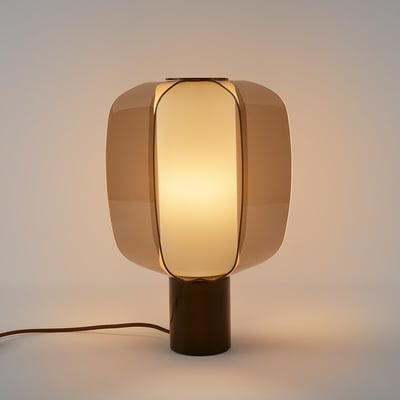 Candeeiro de mesa em plexiglass, vidro opalino e ferro, MELIA LA REDOUTE INTERIEURS