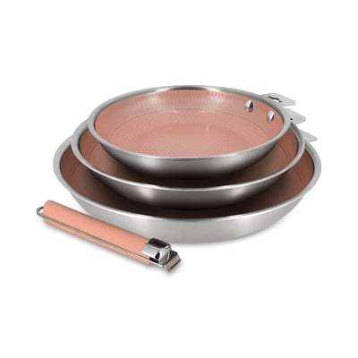 Lot de 3 poêles 20/24/28 cm en acier inoxydable avec 1 poignée, AGLAE MENASTYL