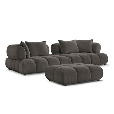 Canapé droit fixe 4 places en tissu bouclette avec pouf, ALYA BOBOCHIC