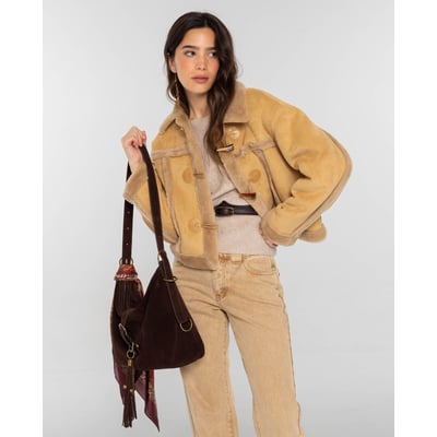 Veste Courte En Fourrure Véritable Marron - Taille 36/38, Vintage, En Très Bon état