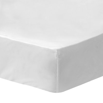 Drap-housse uni en coton, COTON LAVÉ MATT ET ROSE