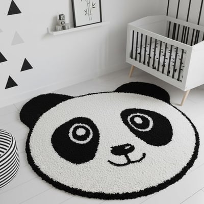 Tapis enfant Lavable 30° en coton motif animaux PANDA UN AMOUR DE TAPIS
