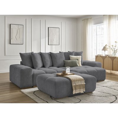 Canapé d'angle convertible 5 places en tissu bouclette avec pouf, ANAKIN BOBOCHIC