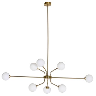 Suspension en métal doré et 8 globes en verre opale blanc 110x38x38cm WADIGA