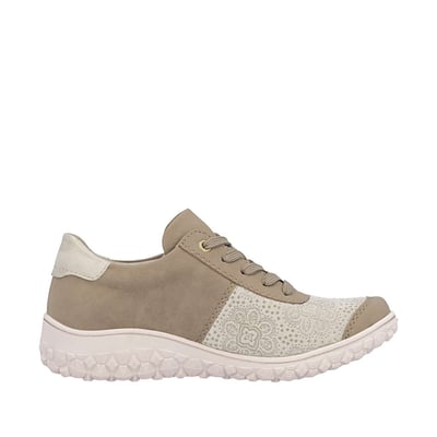 Baskets running taupe à talon plat avec des lacets et un zip latéral RIEKER