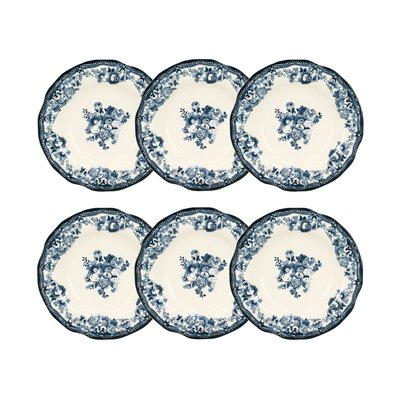 Lot de 6 assiettes creuses fleuries en grès 22cm, FAUSTINE NOVASTYL