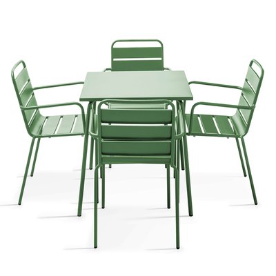 Salon de jardin table bistrot et 4 fauteuils en métal, PALAVAS OVIALA