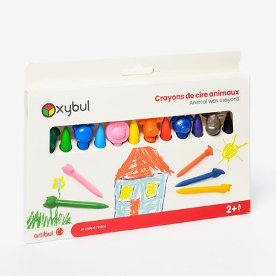 12 Crayons de cire animaux OXYBUL 