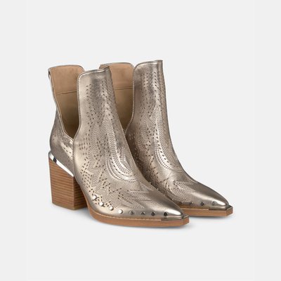 Bottines à talons en cuir avec broderies sur la tige et ouverture ALMA EN PENA