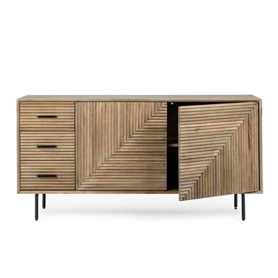 Buffet en bois de manguier 2 portes 3 tiroirs pieds métal noir L160 - MANAUS HELLIN, DEPUIS 1862