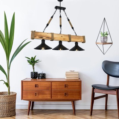 Suspension industrielle bois clair – 3 lampes CAMOGLI PIER IMPORT