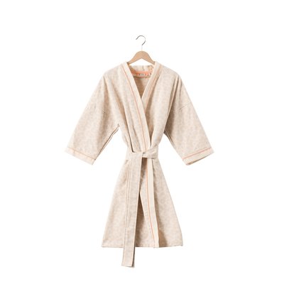 Peignoir coton col kimono LEONORE CARRE BLANC