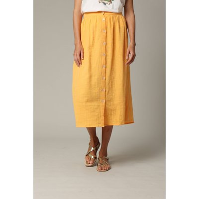 Jupe midi en gaze de coton jaune avec boutons TINLEY DEELUXE