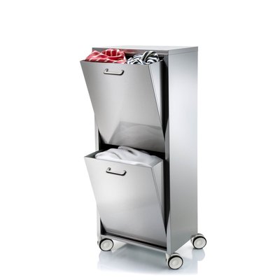 Panier à linge en Acier Inoxydable avec 2 Compartiments à Basculement, sur Roues, TANGO DON HIERRO