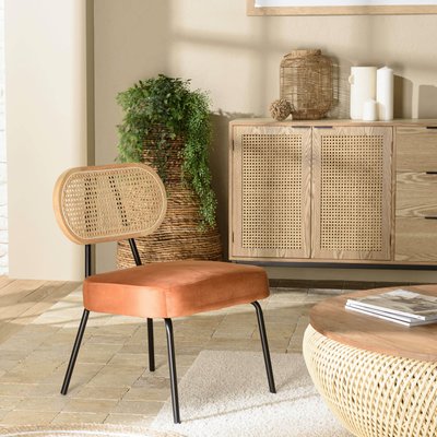 Fauteuil en velours orange dossier rotin PALMA PIER IMPORT