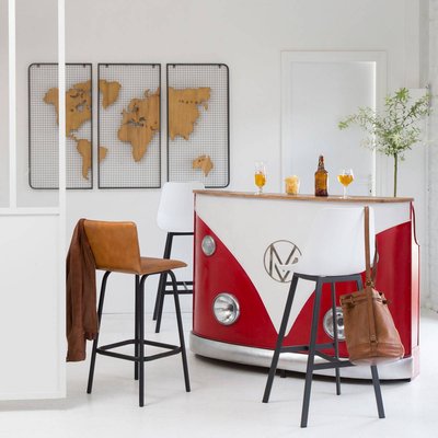 Meuble bar rouge avec plateau en bois de manguier  COMBI MADE IN MEUBLES 