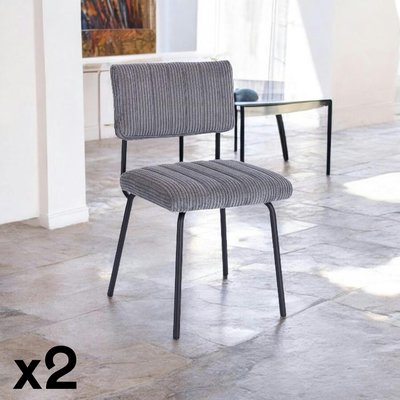 Chaise velours grosses côtes gris (lot de 2) IENA PIER IMPORT