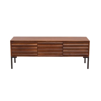 Meuble TV en bois foncé manguier massif et métal noir 3 portes L120 cm ONDA MILIBOO
