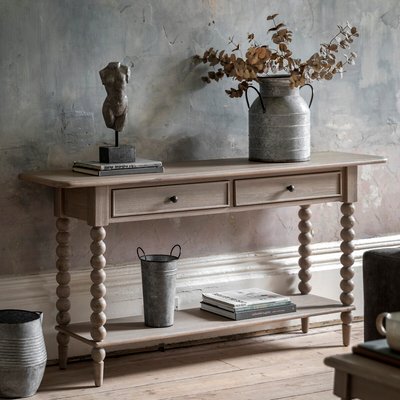 Ames Oak Console Table with Pompom Legs SO'HOME