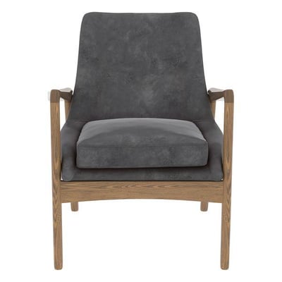 Fauteuil velours gris pieds frêne brûlé ZAGO