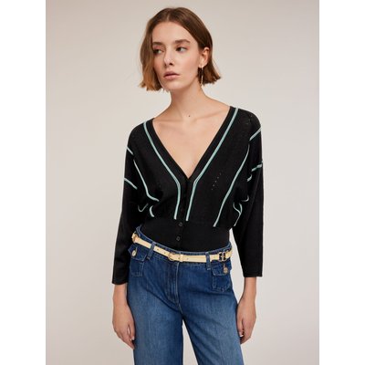 Cardigan court en maille rayée avec motif ajouré MOTIVI