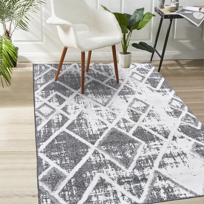 Tapis longs poils shaggy tissé motif rétro-vintage LADURO UN AMOUR DE TAPIS