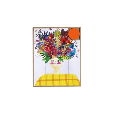 Tableau en bois taquin œuvre originale 63 x 78 - LA DAME AUX FLEURS TAQUIN