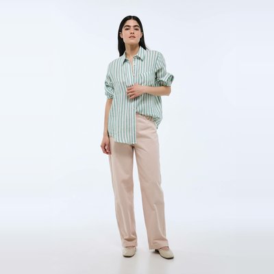 Chemise manches longues rayée en lin MONOPRIX