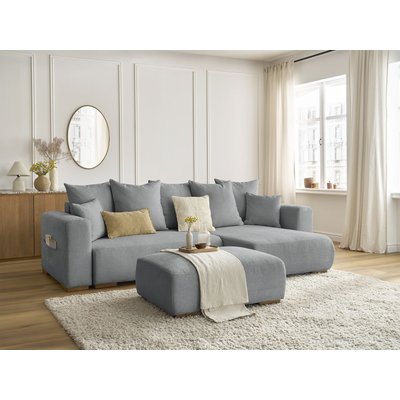 Canapé d'angle convertible 5 places en tissu chiné avec pouf, SIDONIE BOBOCHIC