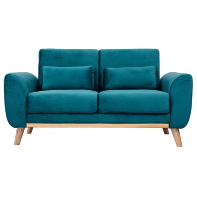 Canapé 2 places en tissu effet velours vert kaki et bois clair EKTOR MILIBOO