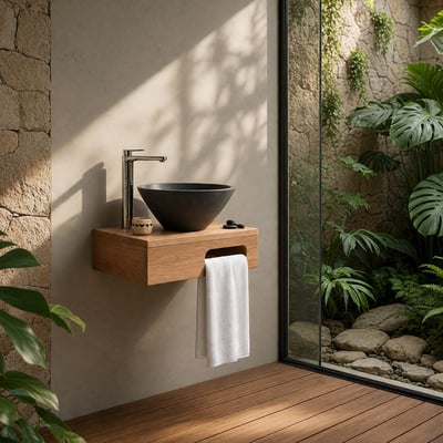 Meuble sous-vasque suspendu en teck pour lave-mains, Lazzeri WILDWATER