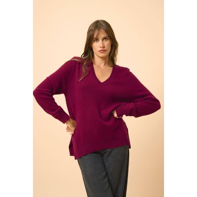 Pull Col V Devant Et Dos Bordeaux Opal JUST CASHMERE