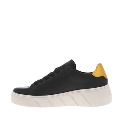 Baskets tennis en cuir noires et dorées à talon plateau avec des lacets plats RIEKER