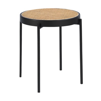 Table d'angle ronde en rotin, bois noir et acier noir ANGEL CERDA