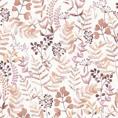 Papier peint herbier aquarelle tons rosés fond blanc HEXOA