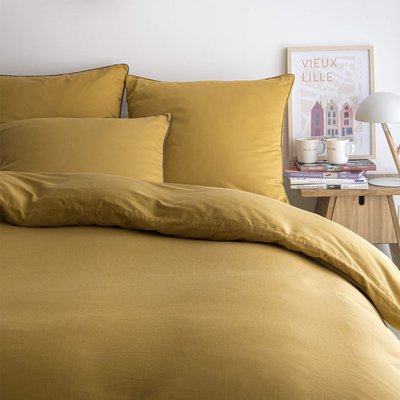 Housse de couette unie en satin de coton lavé, Made in France, HOUBLON A DEMAIN