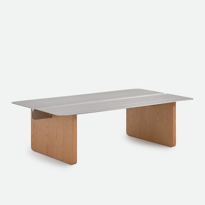 Mesa de centro rectangular, de acero cepillado y chapa de roble, FOLT LA REDOUTE INTERIEURS